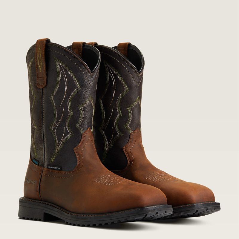 Ariat Rigtek Wide Square Toe Waterproof Composite Toe Work Boot Brązowe Polska | IZJMKW-208