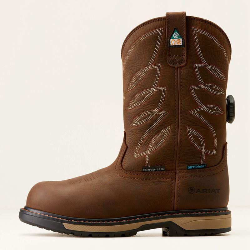 Ariat Riveter Pull-On Boa Csa Waterproof Composite Toe Work Boot Ciemny Brązowe Polska | HFGUXT-504