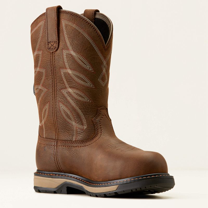 Ariat Riveter Pull-On Boa Csa Waterproof Composite Toe Work Boot Ciemny Brązowe Polska | HFGUXT-504