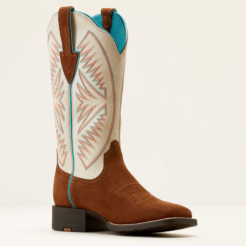 Ariat Round Up Ruidoso Western Boot Cedar Roughout/Matte Pearl Suede Polska | DLGJHF-025