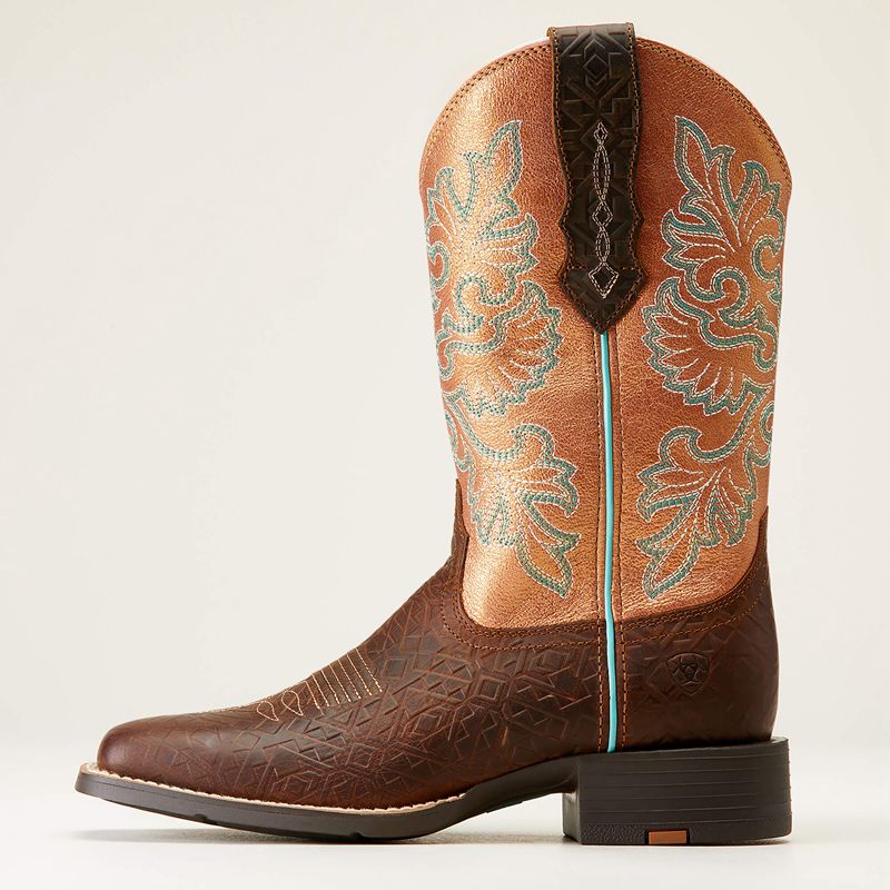 Ariat Round Up Wide Square Toe Stretchfit Western Boot Toasted Blanket Emboss Polska | GEOQKC-149