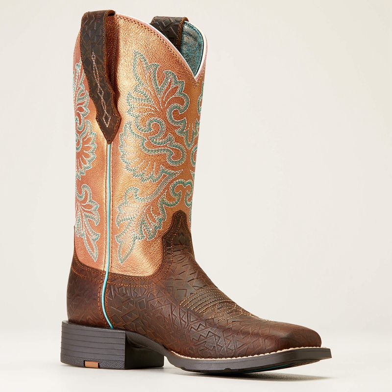 Ariat Round Up Wide Square Toe Stretchfit Western Boot Toasted Blanket Emboss Polska | GEOQKC-149