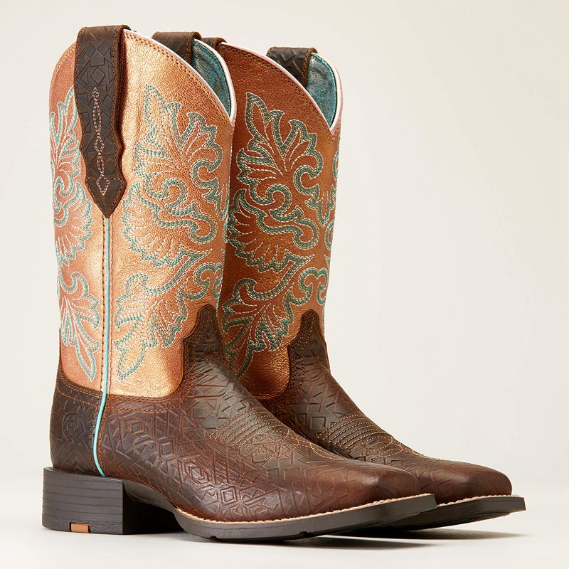 Ariat Round Up Wide Square Toe Stretchfit Western Boot Toasted Blanket Emboss Polska | GEOQKC-149