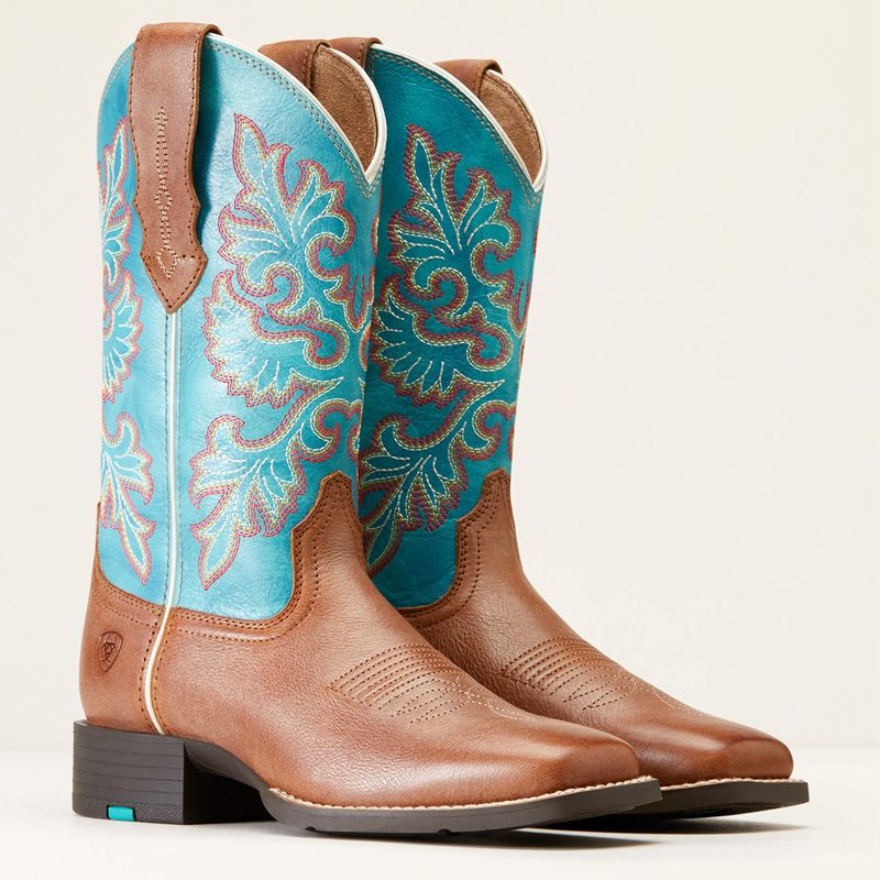 Ariat Round Up Wide Square Toe Stretchfit Western Boot Buff Blonde Polska | OYNXLJ-687