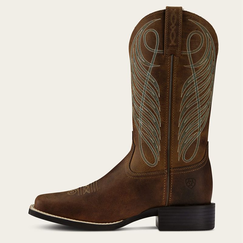 Ariat Round Up Wide Square Toe Western Boot Brązowe Polska | ZNTQOD-396