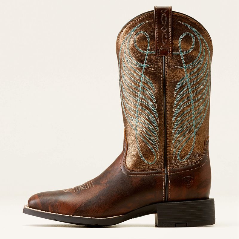 Ariat Round Up Wide Square Toe Western Boot Brązowe Polska | JFQMHW-412