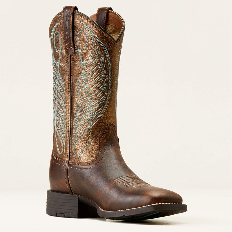 Ariat Round Up Wide Square Toe Western Boot Brązowe Polska | JFQMHW-412