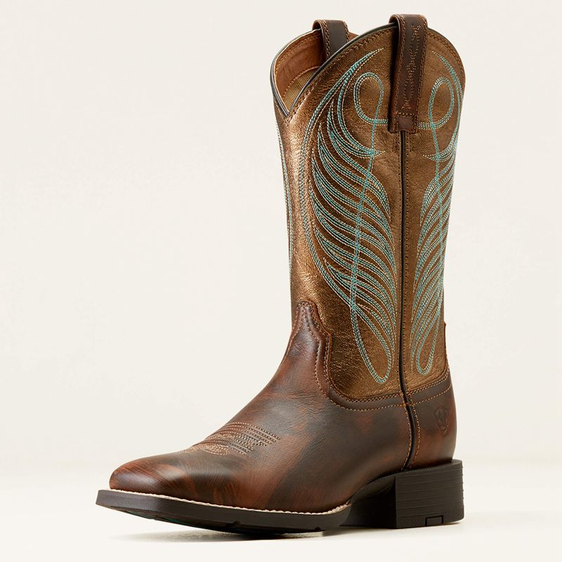 Ariat Round Up Wide Square Toe Western Boot Brązowe Polska | JFQMHW-412