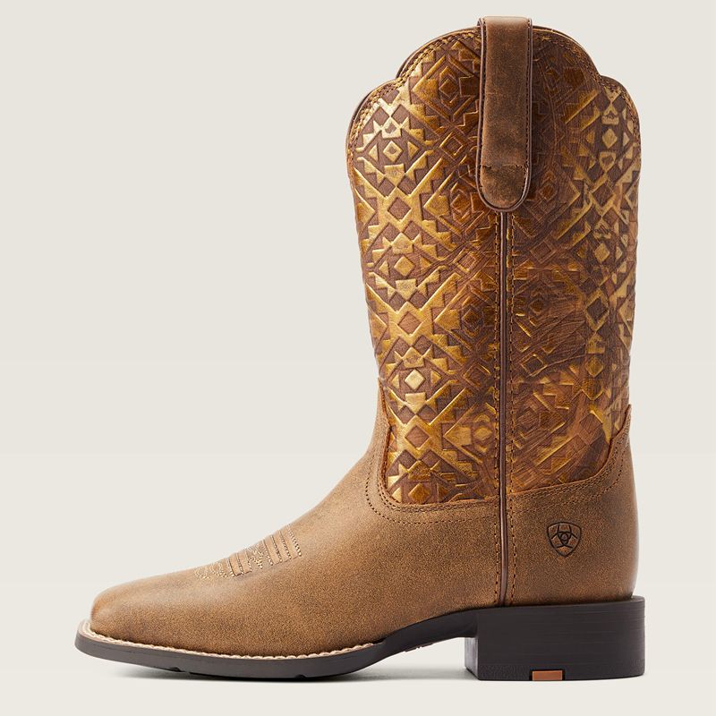 Ariat Round Up Wide Square Toe Western Boot Brązowe Polska | BSMAWR-534