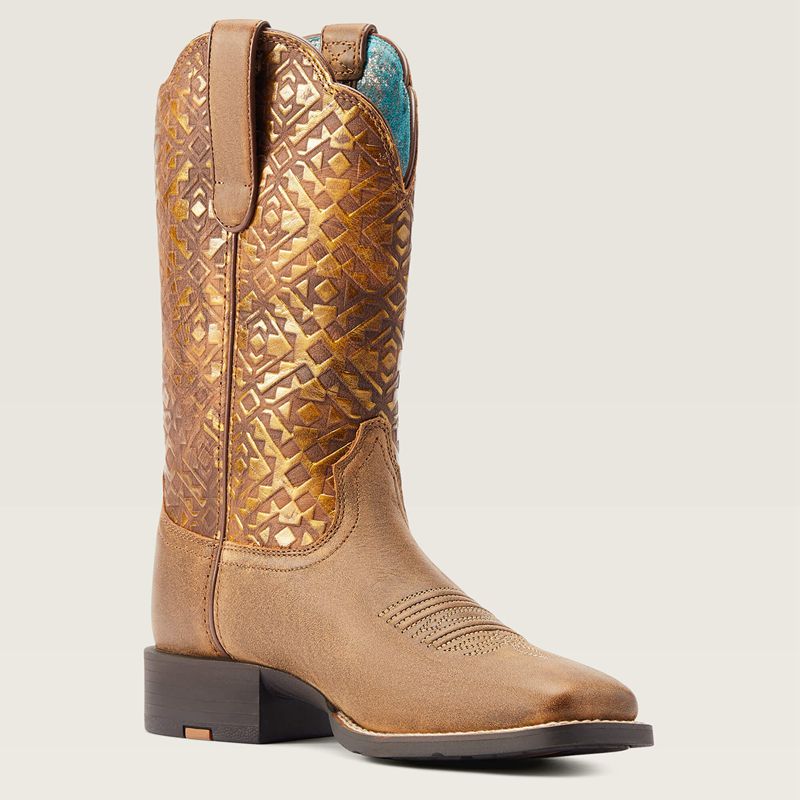 Ariat Round Up Wide Square Toe Western Boot Brązowe Polska | BSMAWR-534