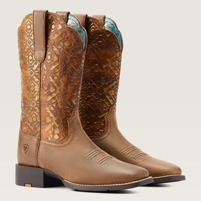 Ariat Round Up Wide Square Toe Western Boot Brązowe Polska | BSMAWR-534