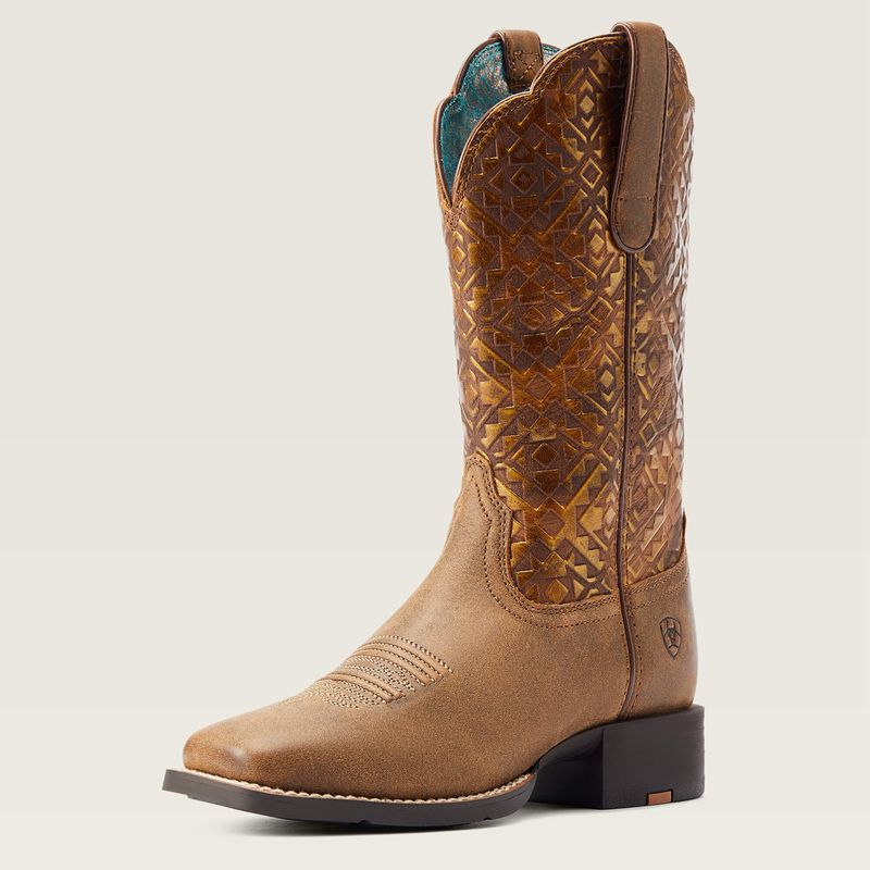 Ariat Round Up Wide Square Toe Western Boot Brązowe Polska | BSMAWR-534