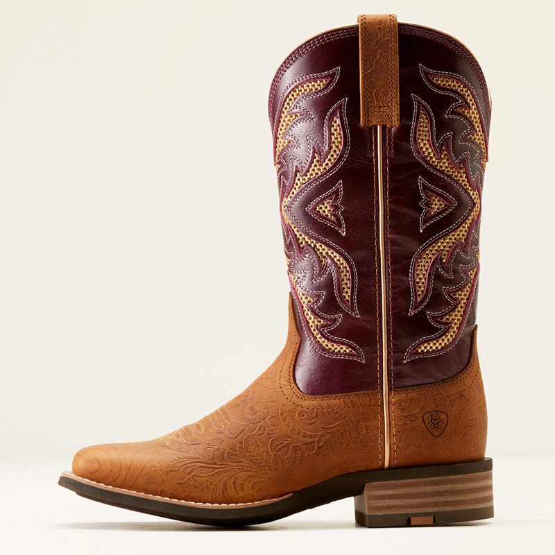 Ariat San Angelo Venttek 360 Western Boot Tooled Toasted Almond/Aged Merlot Polska | UCTKXW-437