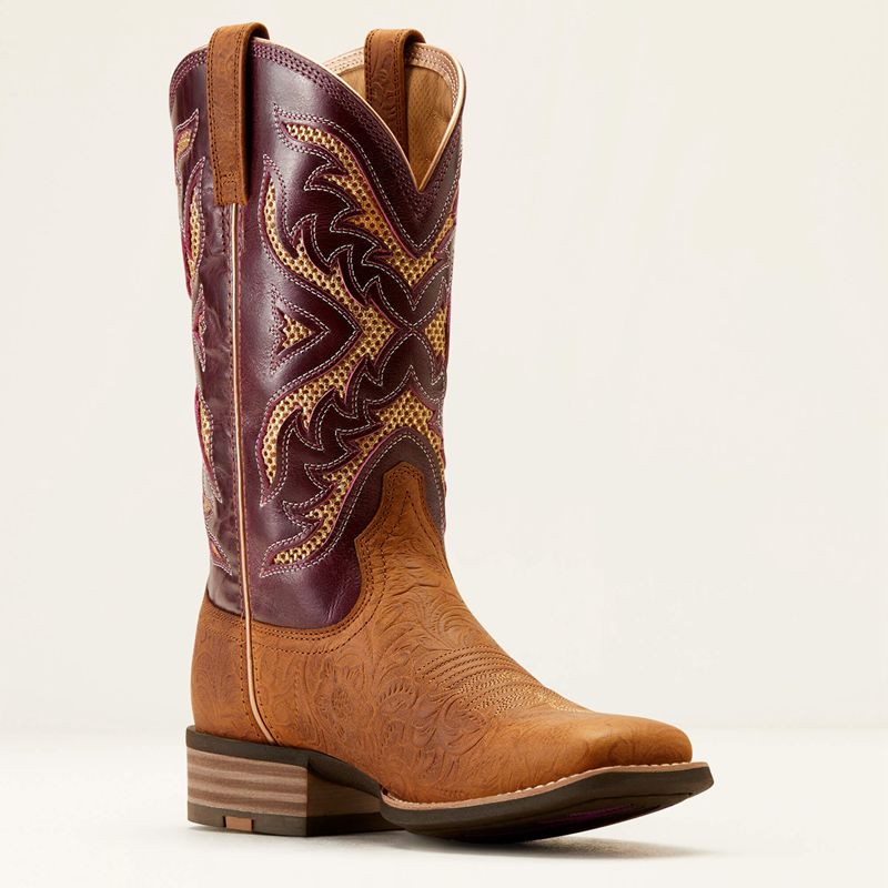 Ariat San Angelo Venttek 360 Western Boot Tooled Toasted Almond/Aged Merlot Polska | UCTKXW-437