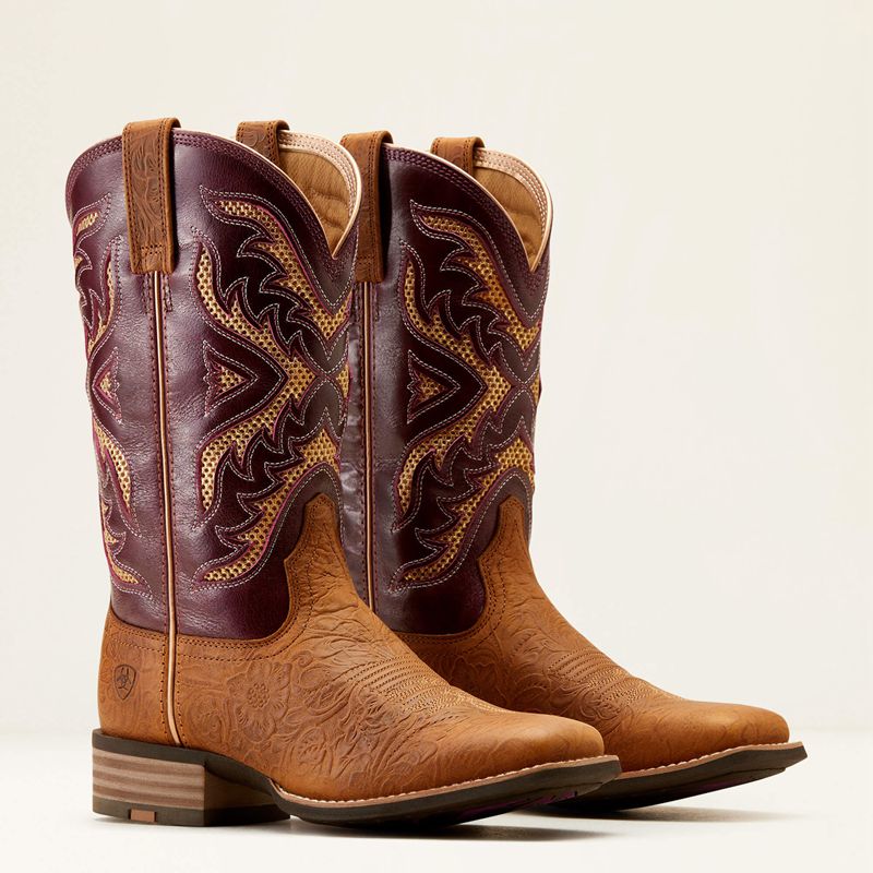 Ariat San Angelo Venttek 360 Western Boot Tooled Toasted Almond/Aged Merlot Polska | UCTKXW-437