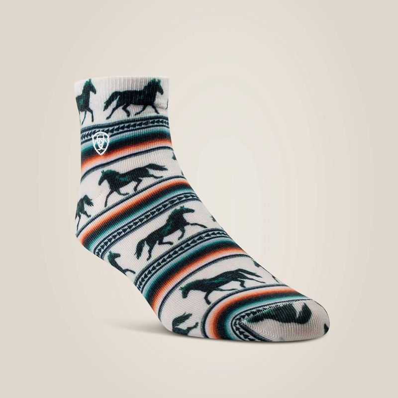 Ariat Serape Horseprint Qtr Crew 2 Pair Multi Color Pack Black/Cream/Serape Polska | PWZLGD-462