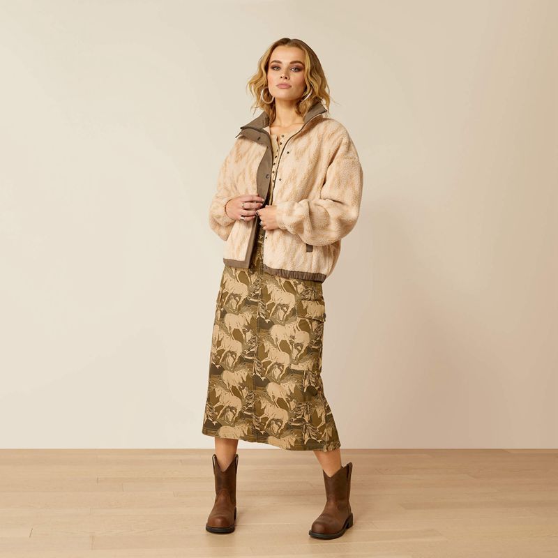 Ariat Sherpa Blocked Jacket Tonal Sand Print Polska | JYDWHT-897