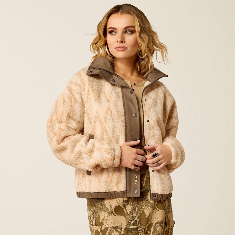 Ariat Sherpa Blocked Jacket Tonal Sand Print Polska | JYDWHT-897