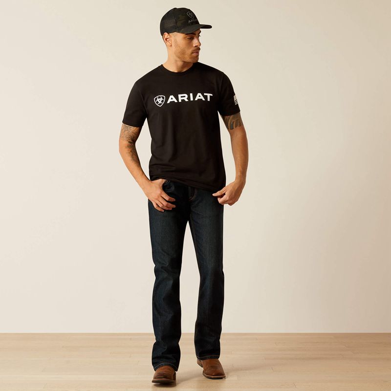 Ariat Shield Flag T-Shirt Czarne Polska | WUBSOZ-658