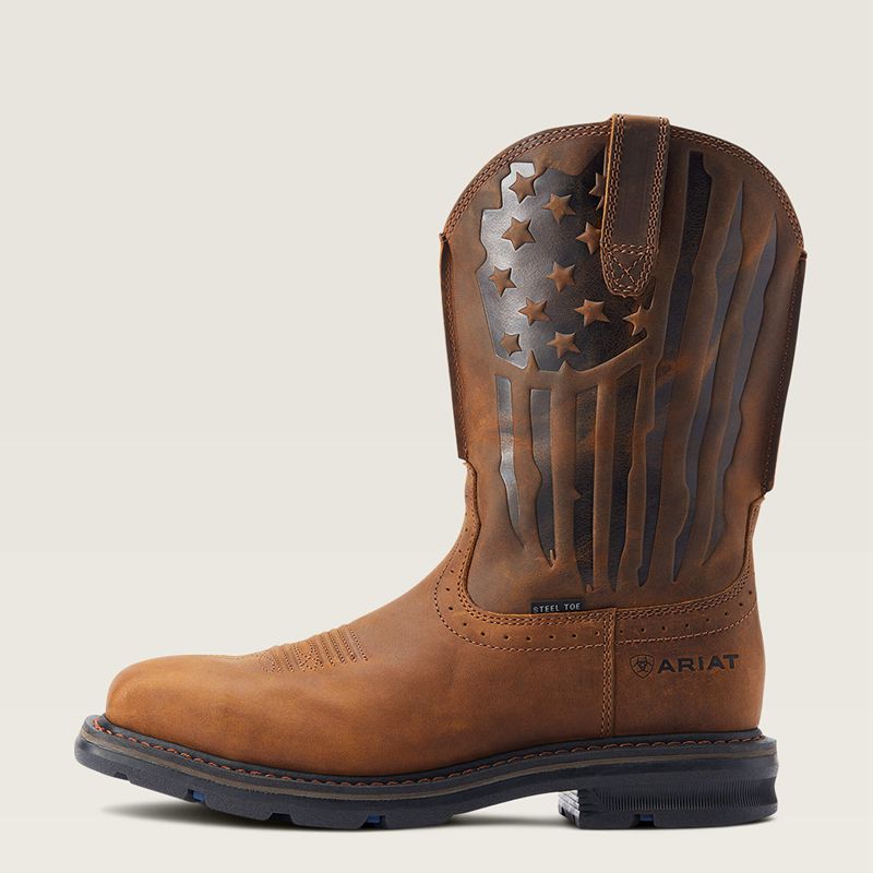 Ariat Sierra Shock Shield Patriot Steel Toe Work Boot Brązowe Polska | KXQWAS-235