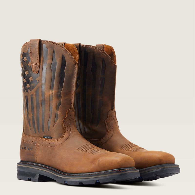 Ariat Sierra Shock Shield Patriot Steel Toe Work Boot Brązowe Polska | KXQWAS-235