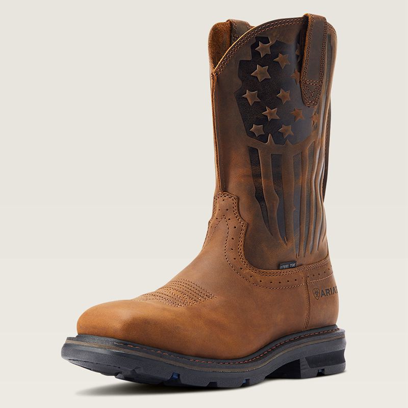 Ariat Sierra Shock Shield Patriot Steel Toe Work Boot Brązowe Polska | KXQWAS-235