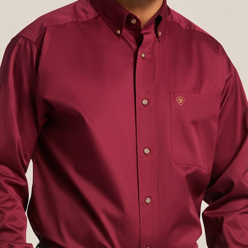 Ariat Solid Twill Classic Fit Shirt Bordowe Polska | CROTHN-985