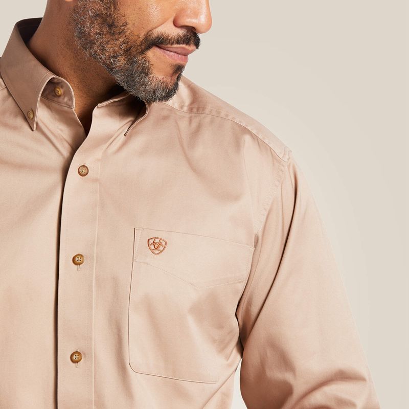 Ariat Solid Twill Classic Fit Shirt Khaki Polska | GNVSKR-081