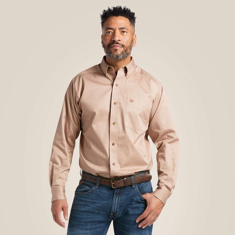 Ariat Solid Twill Classic Fit Shirt Khaki Polska | GNVSKR-081