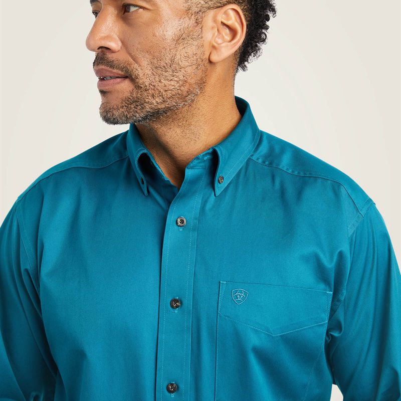 Ariat Solid Twill Classic Fit Shirt Ocean Depths Polska | HZBSCL-409