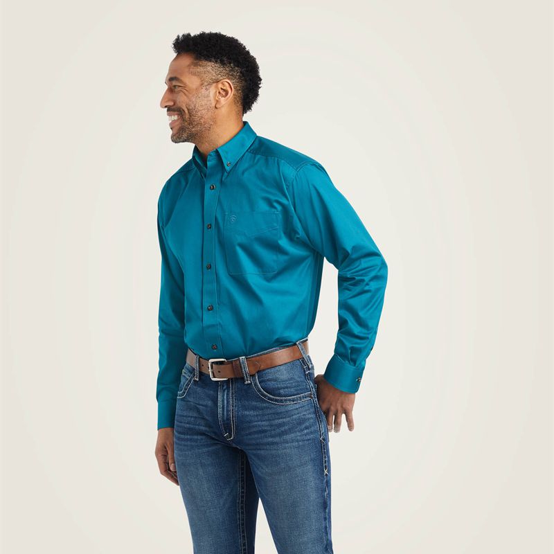 Ariat Solid Twill Classic Fit Shirt Ocean Depths Polska | HZBSCL-409