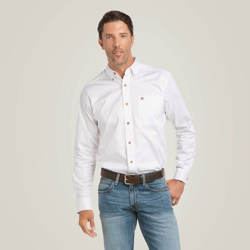 Ariat Solid Twill Fitted Shirt Białe Polska | SXUFRY-914