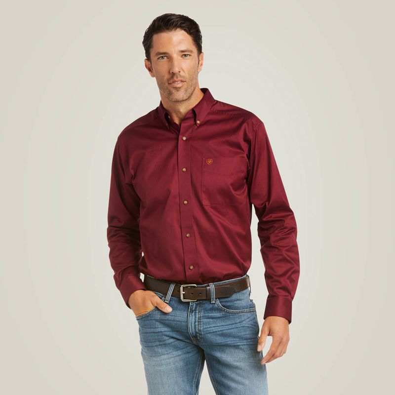 Ariat Solid Twill Fitted Shirt Bordowe Polska | MQTPCK-104