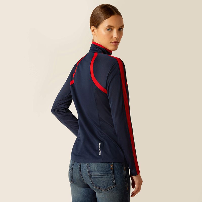 Ariat Sunstopper 3.0 1/4 Zip Baselayer Navyt/Red Polska | FUJILQ-243