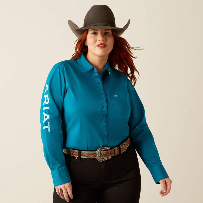 Ariat Team Kirby Stretch Shirt Ocean Depths Polska | KERSBA-618