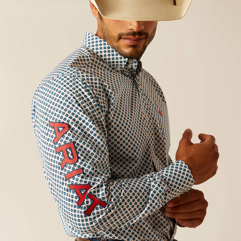 Ariat Team Lochlan Fitted Shirt Białe Polska | EBCJFI-201