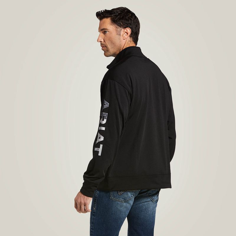 Ariat Team Logo 1/4 Zip Sweatshirt Black/Americana Polska | FSEVYM-578