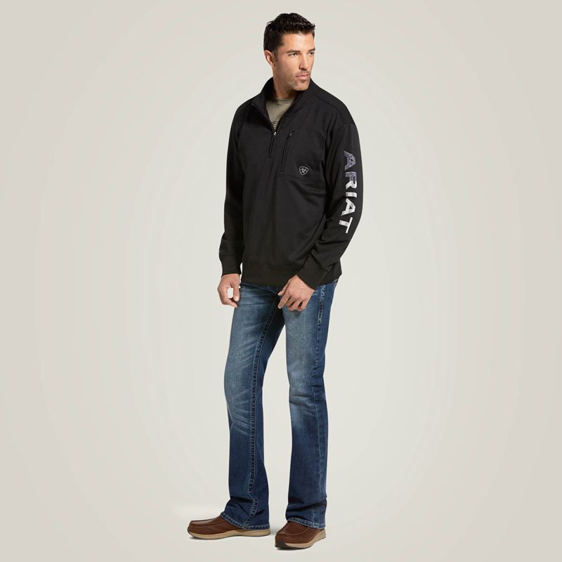 Ariat Team Logo 1/4 Zip Sweatshirt Black/Americana Polska | FSEVYM-578