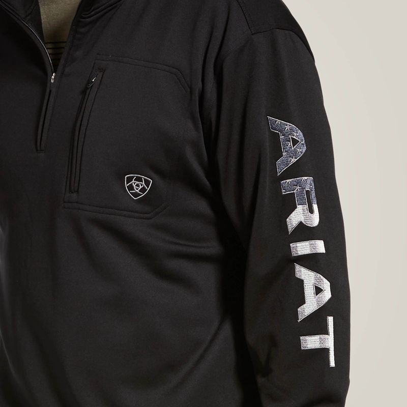 Ariat Team Logo 1/4 Zip Sweatshirt Black/Americana Polska | FSEVYM-578