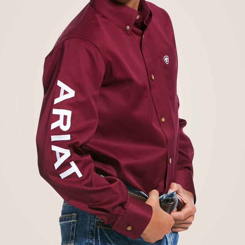 Ariat Team Logo Twill Classic Fit Shirt Burgundy/White Polska | JCUSOE-097