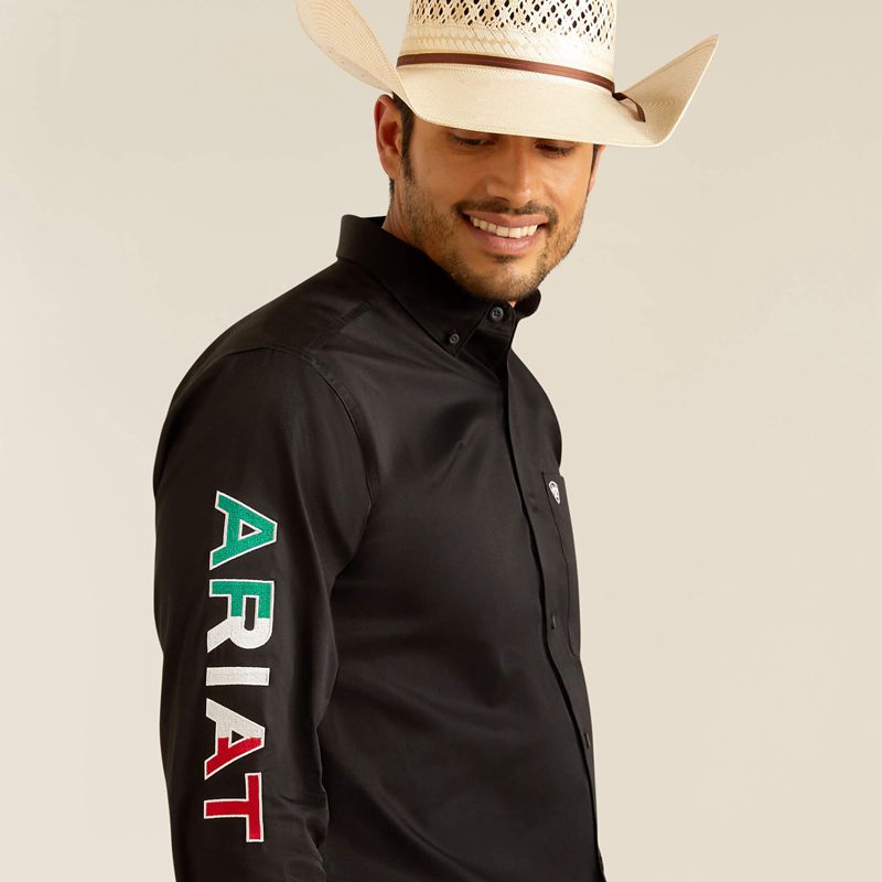 Ariat Team Logo Twill Fitted Shirt Black/Mexico Polska | YENSHQ-145