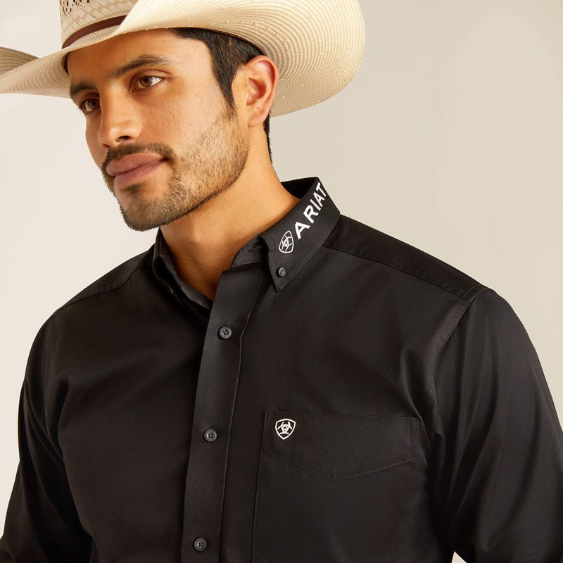 Ariat Team Logo Twill Fitted Shirt Black/Mexico Polska | YENSHQ-145