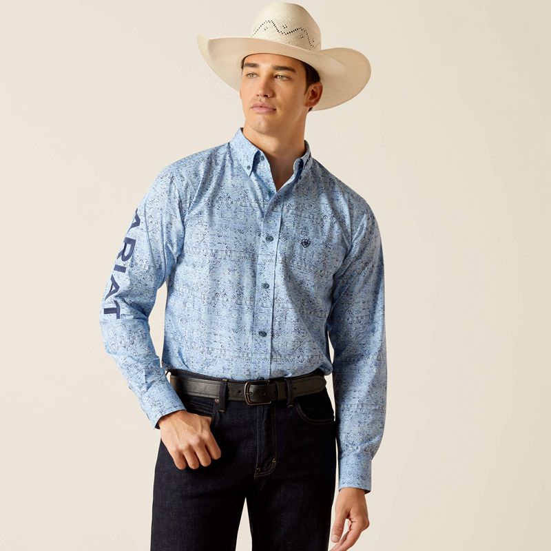 Ariat Team Vaughn Fitted Shirt Niebieskie Polska | XANTMS-138