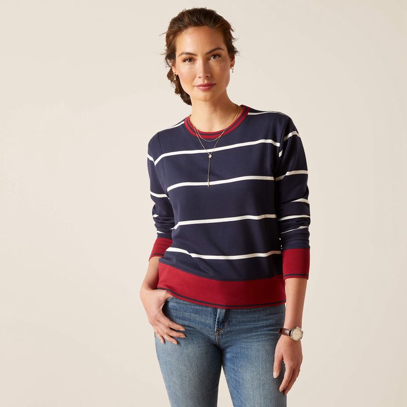 Ariat Tedstock Sweatshirt Navy/White Polska | XEALFS-083