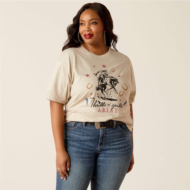 Ariat Thrills N Spills T-Shirt Oatmeal Heather Polska | NXJGWR-560