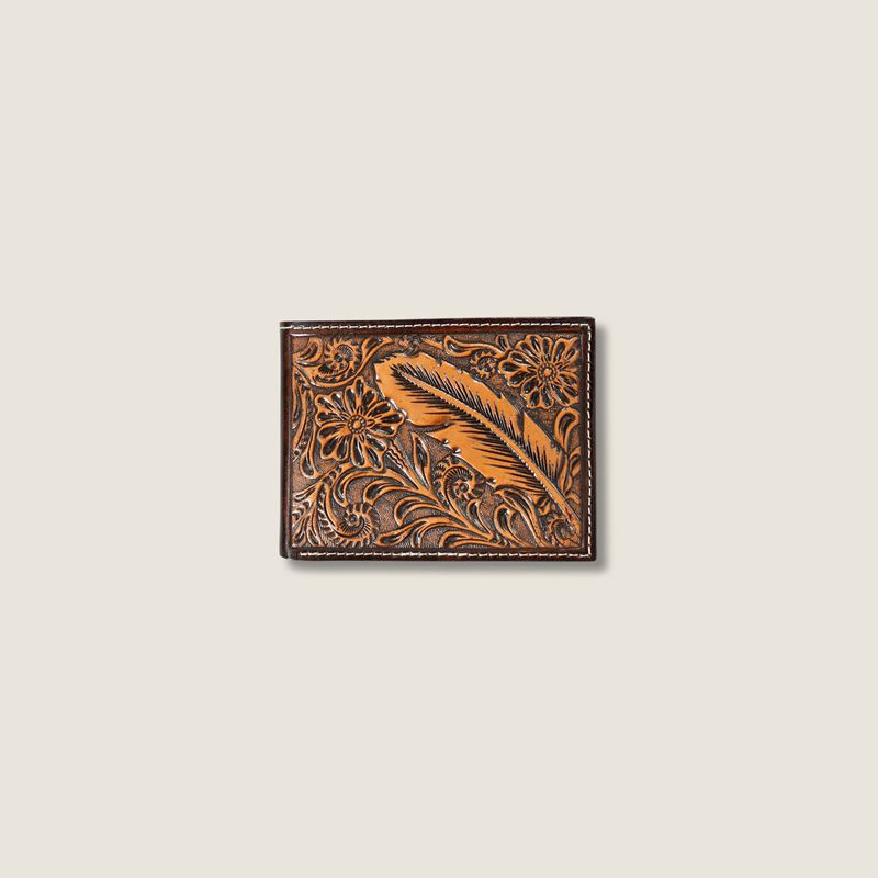 Ariat Tooled Feather Bifold Wallet Brązowe Polska | IOUNFE-897