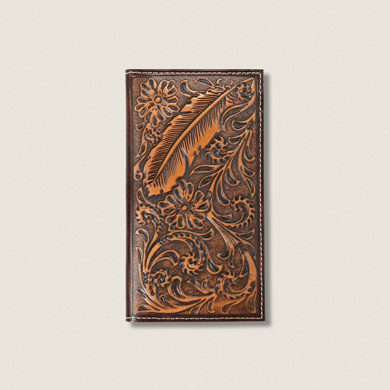 Ariat Tooled Feather Rodeo Wallet Brązowe Polska | QGPHWN-592