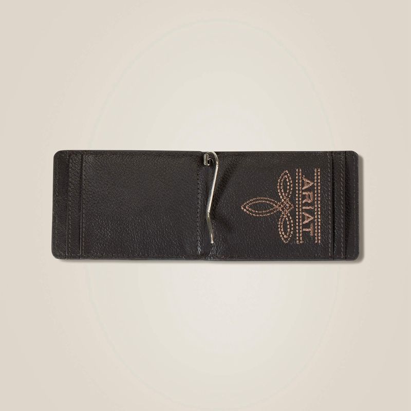 Ariat Tooled Leather Clip Wallet Brązowe Polska | BCAHTO-980