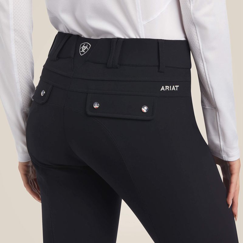 Ariat Tri Factor Grip Knee Patch Breech Czarne Polska | AZVUWI-019