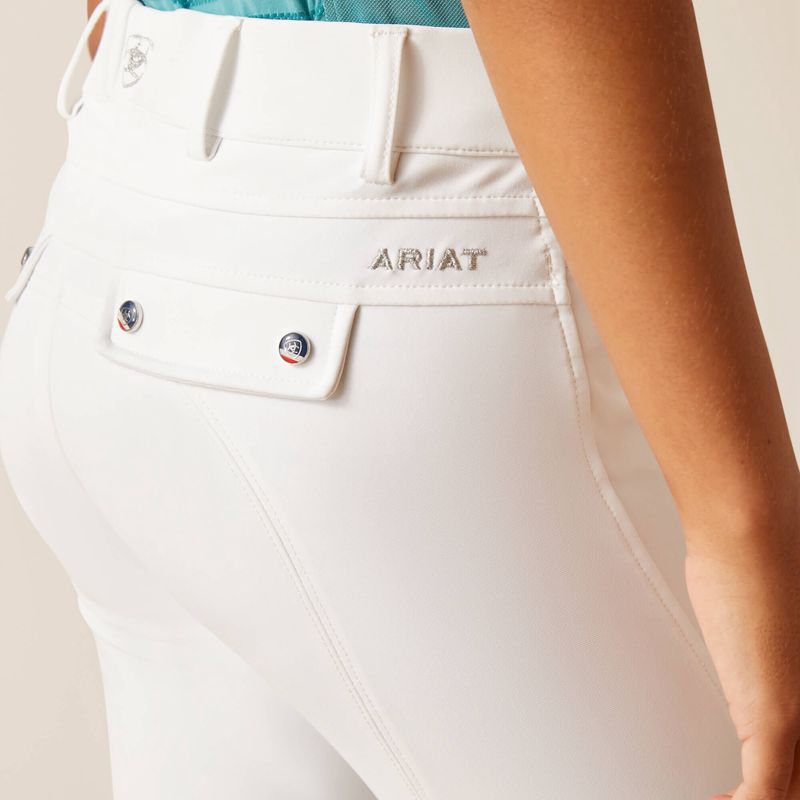 Ariat Tri Factor Grip Knee Patch Breech Białe Polska | TCULSE-738